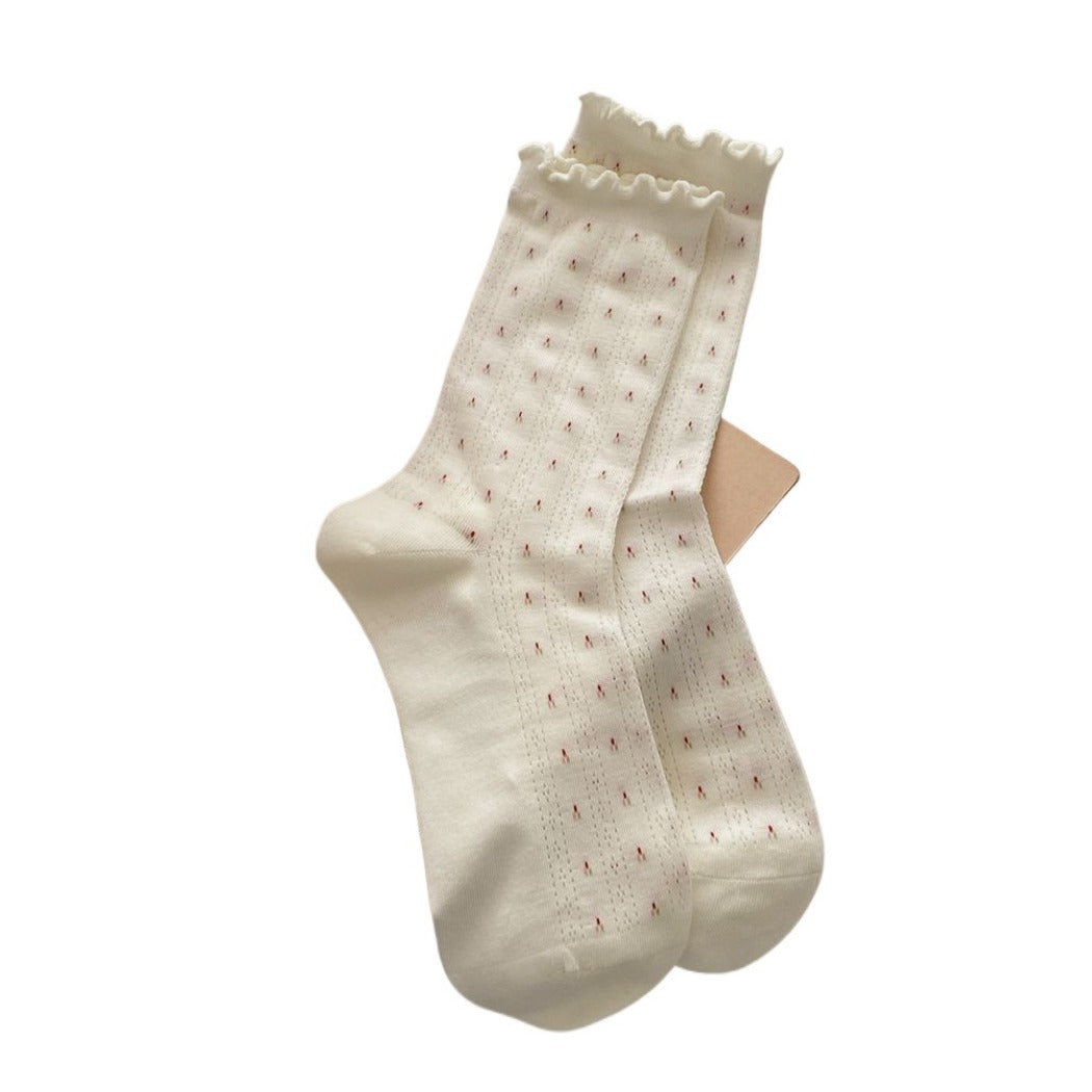 Rufia - Floral Lace-Trim Mid-Calf Socks - 4 Pretty Colors