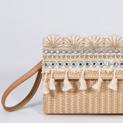 Cosbai - Elegant Boho Fringe Clutch With Wristlet Strap