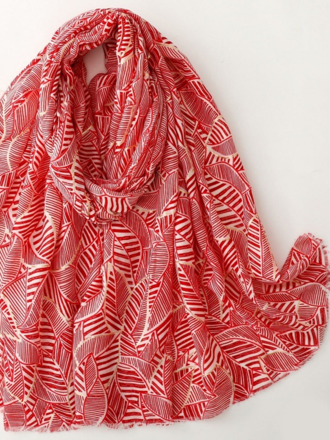 Scarvii - Elegant Versatile Leaf Print Lightweight Scarf