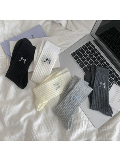 Rufia - Soft Rib Knit Bow Crew Socks