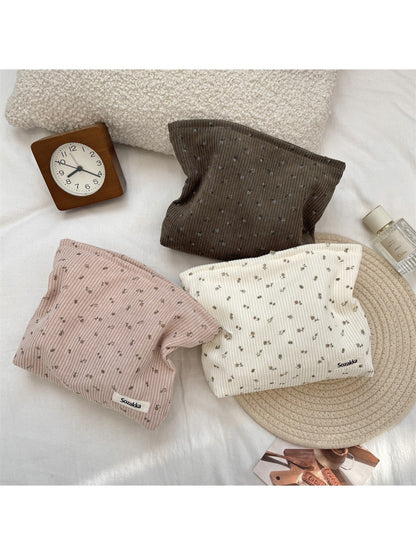 Cosbai - Corduroy Floral Travel Makeup Bag