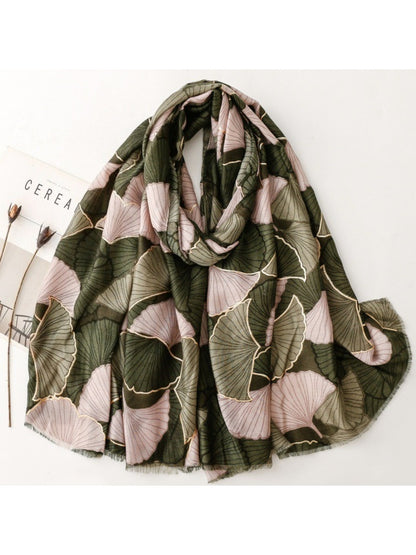 Scarvii - Winter Scarf & Shawl with Gold Foil Gingko Leaf Pattern