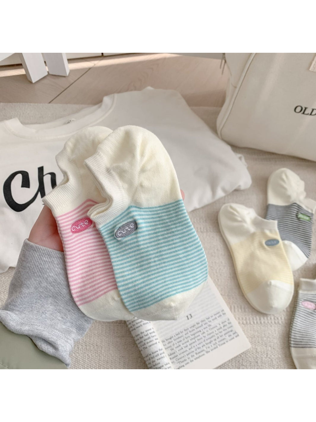 Rufia - Cute Patch Stripe No-Show Socks product image 1