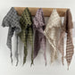 Scarvii - Vintage Openwork Triangle Scarf with Plaid Design