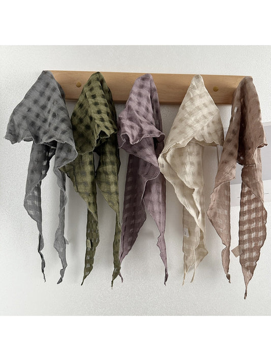 Scarvii - Vintage Openwork Triangle Scarf with Plaid Design