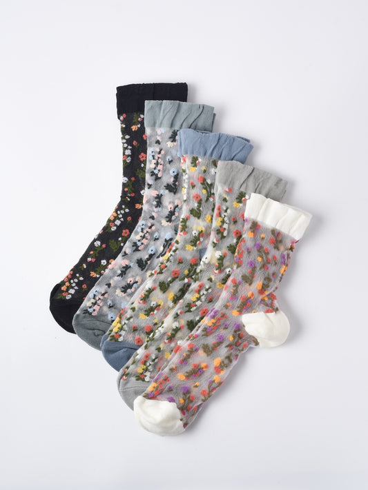 Rufia - Watercolor Vintage Floral Crew Socks