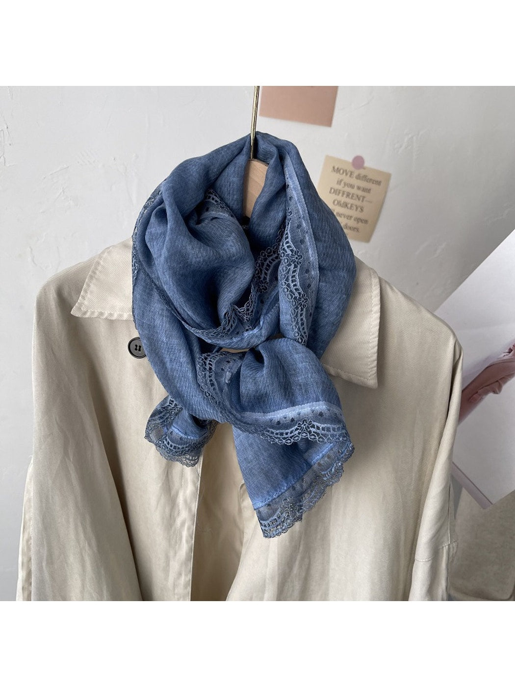 Scarvii - Vintage Lace Trim Minimalist Long Scarf