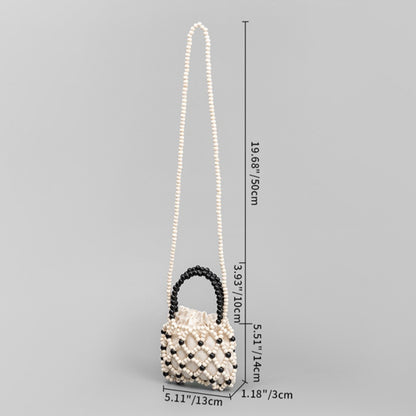 Cosbai - Color-Blocked Wooden Bead Crossbody Bag