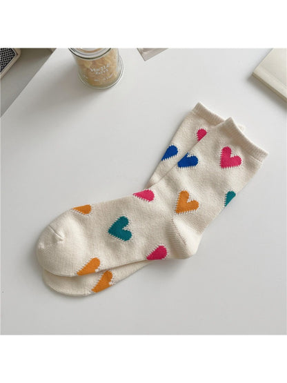 Rufia - Color Heart Pattern Crew Socks