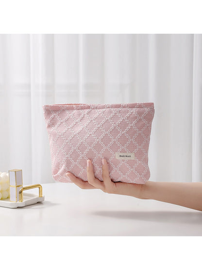 Cosbai - Embossed Square Pattern Zipper Makeup Bag