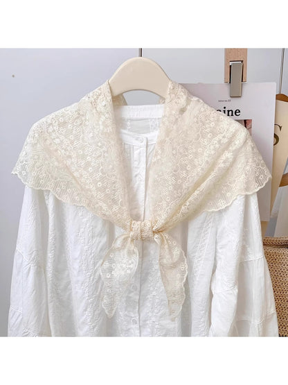 Scarvii - Beige Lace Style Triangle Scarf