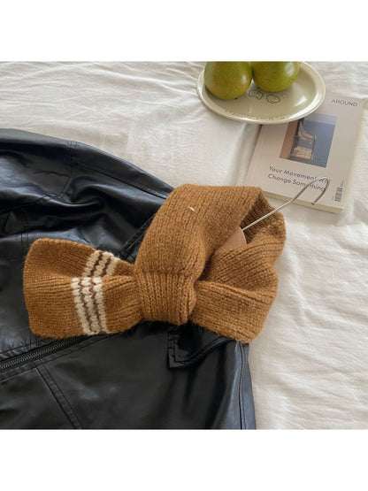 Scarvii - Contrast Stripe Ribbed Knit Scarf