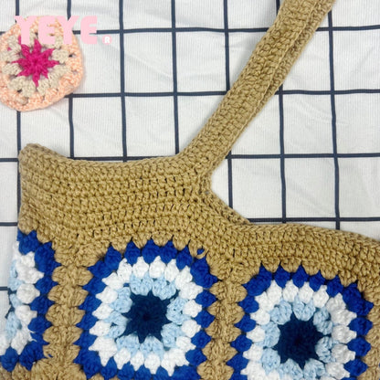 Cosbai - Woven Shoulder Bag – Coffee & Blue