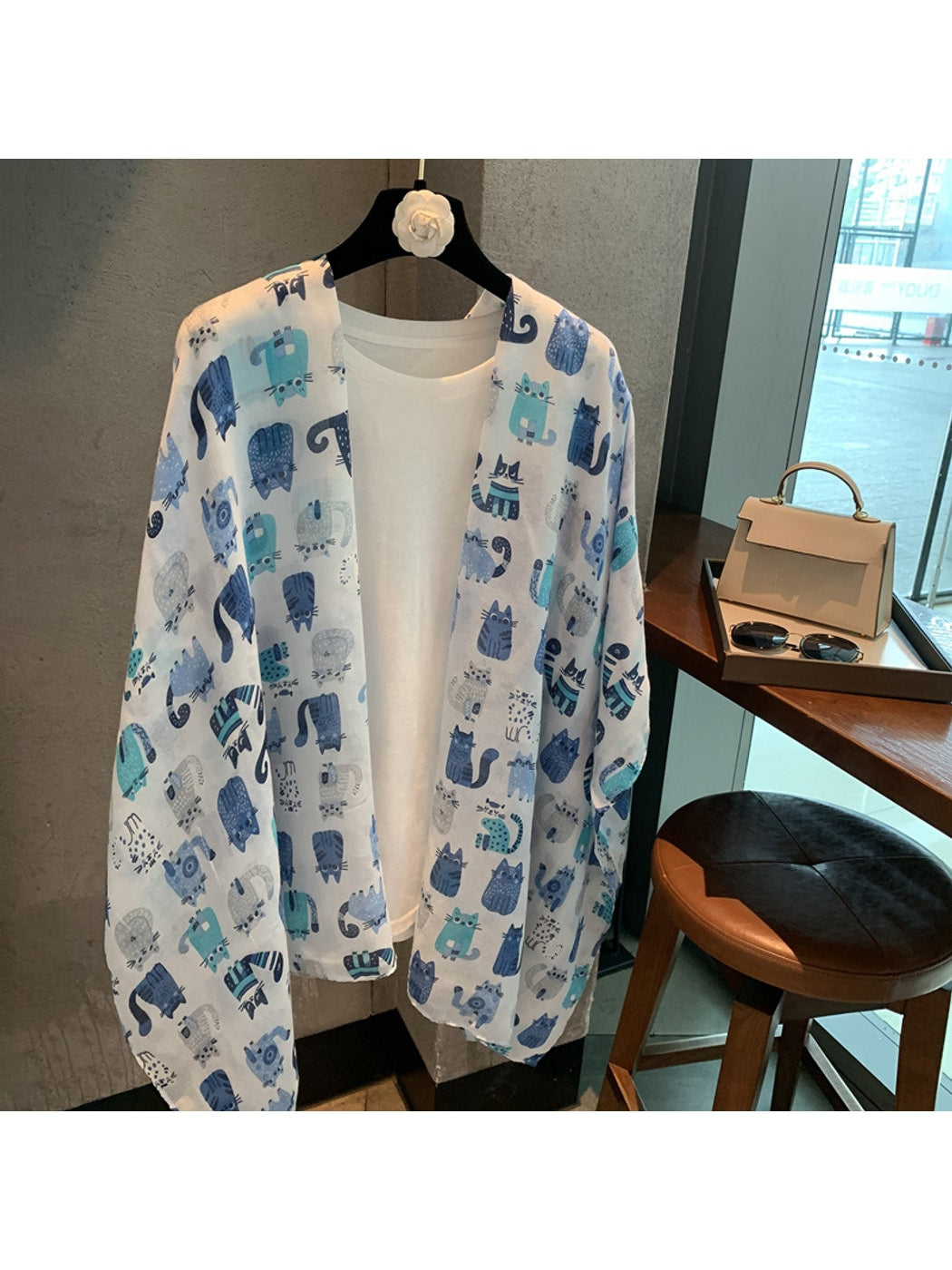 Scarvii - Blue Tone Cartoon Cat Pattern Scarf