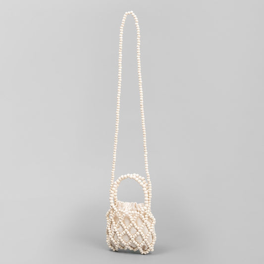 Cosbai - Color-Blocked Wooden Bead Crossbody Bag