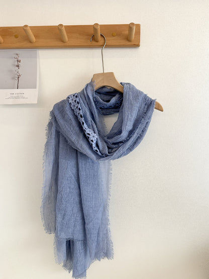 Scarvii - Lace Trim Crinkle Long Scarf