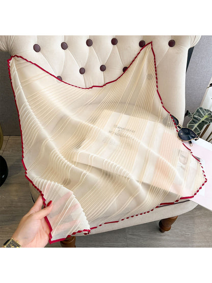 Scarvii - Sheer Pleated Border Trim Scarf