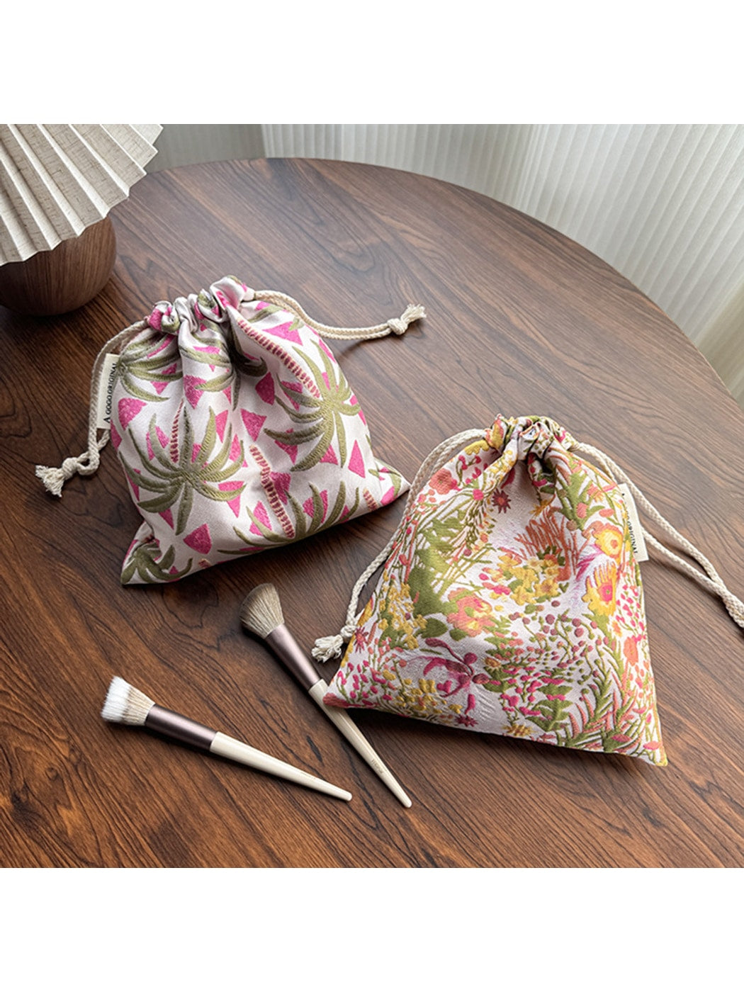 Cosbai - Floral and Fishes Print Drawstring Pouch