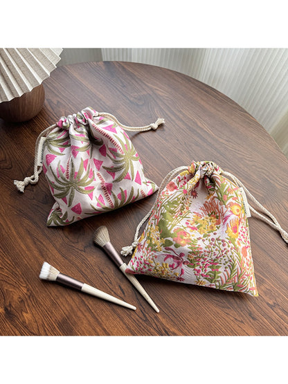Cosbai - Floral and Fishes Print Drawstring Pouch