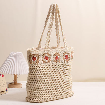 Cosbai - Large Crochet Flower Shoulder Bag - Vintage & Spacious
