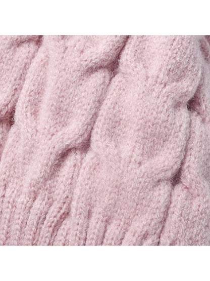 Haila - Plush Lined Cable Knit Pom Beanie