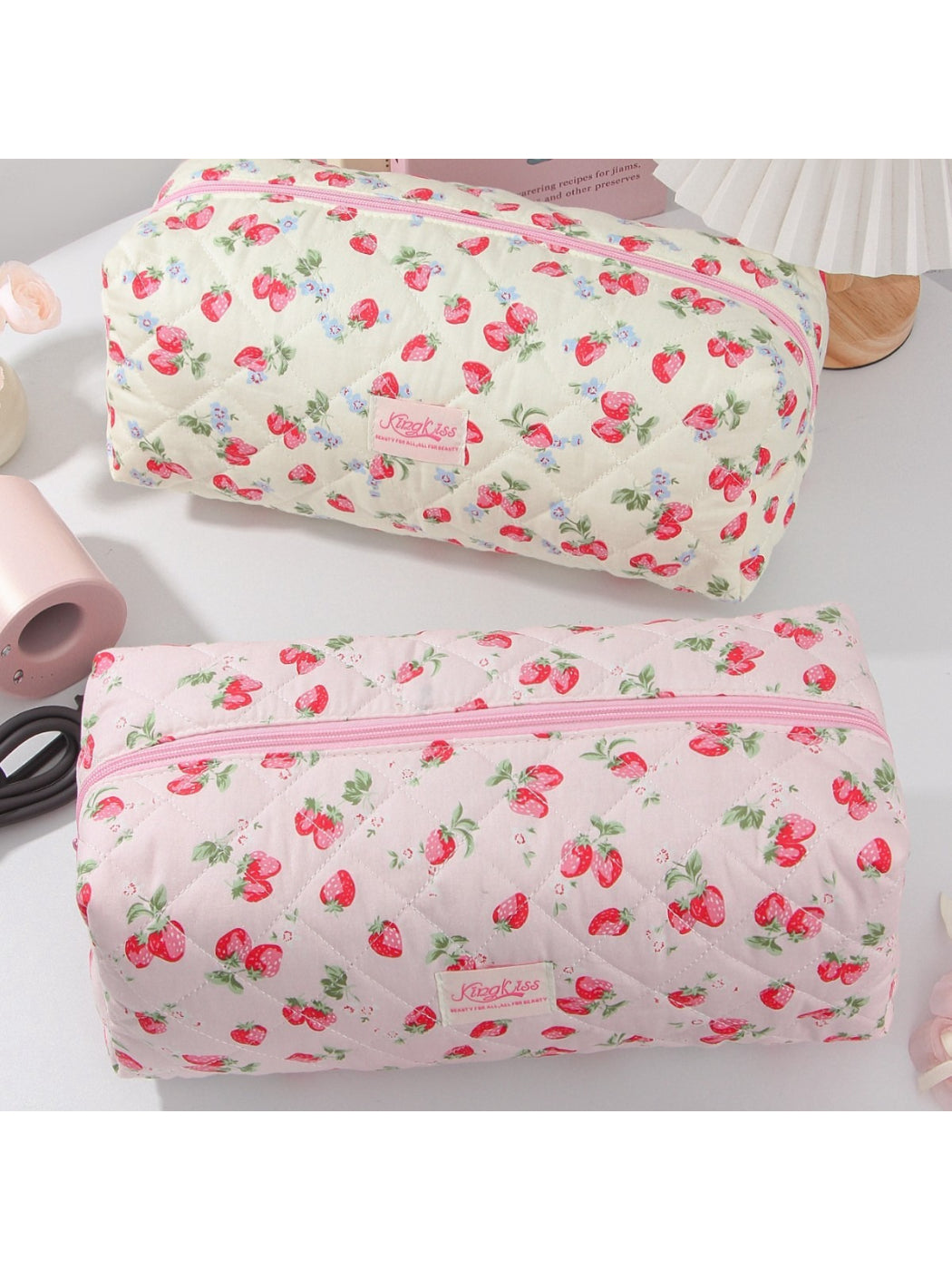Cosbai - Quilted Strawberry Travel Pouch