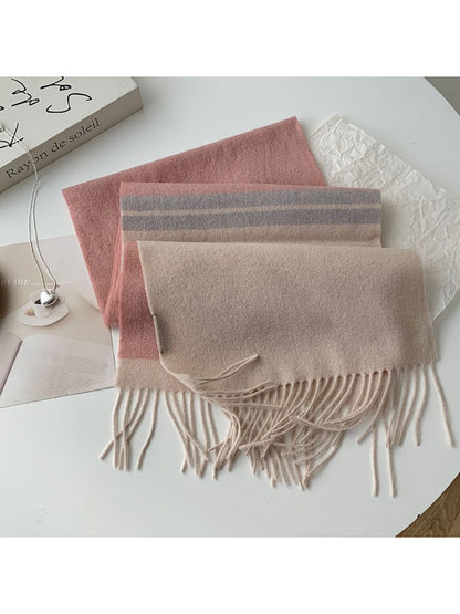 Scarvii - Soft Light Checked Fringe Scarf