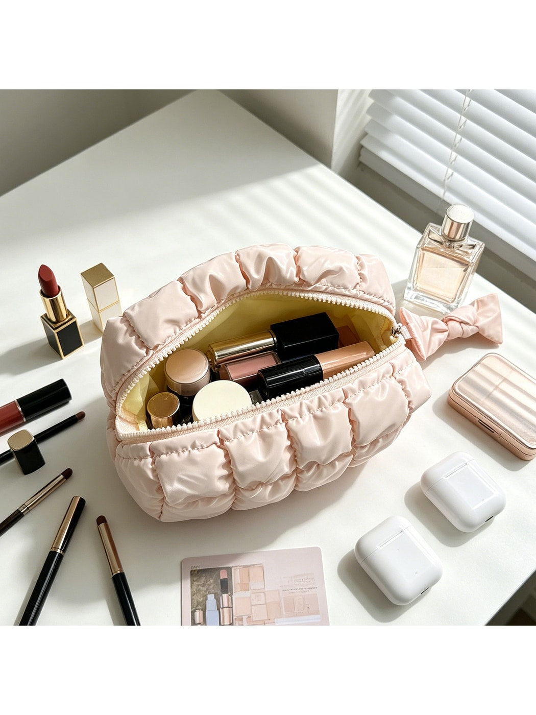 Cosbai - Quilted Grid Soft Cosmetic Organizer Bag
