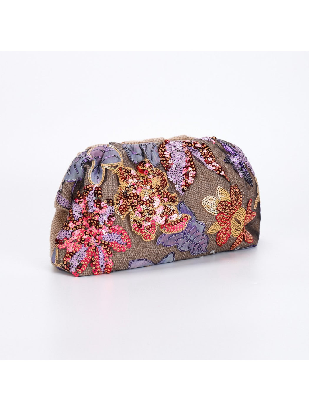 Close-up of floral sequin pattern on Cosbai evening clutch bag showing detailed embroidery