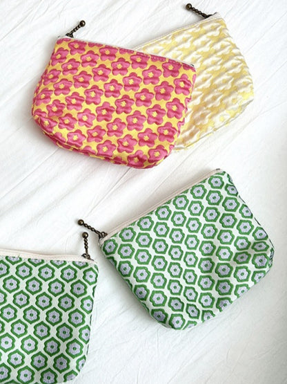 Cosbai - Floral Print Pouch Bag with Zipper - Practical & Lovely