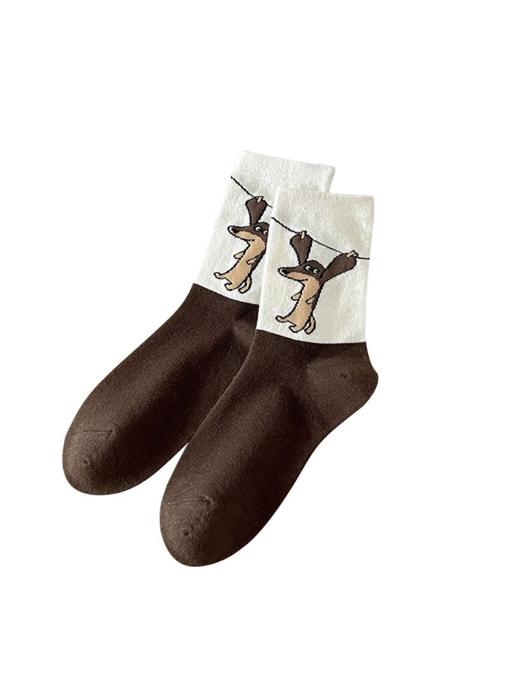 Rufia - Brown Puppy Print Crew Socks