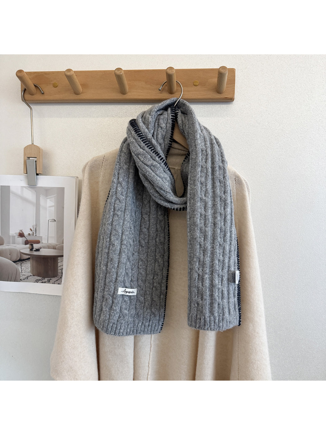 Scarvii - Vertical Cable-Knit Pattern Narrow Scarf Scarf