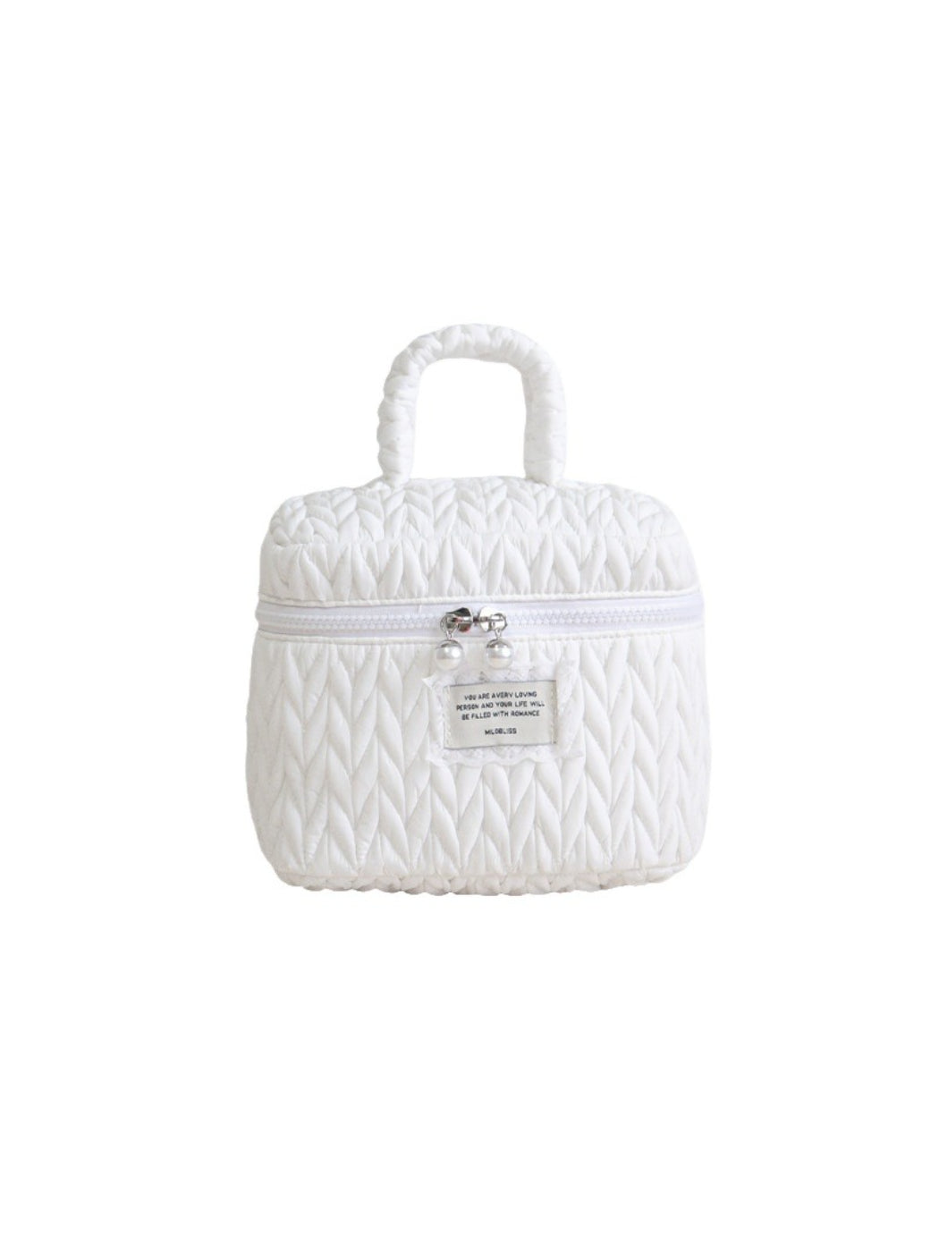 Cosbai - Shiny Quilted Cosmetic Bag with Handle and Charm detail view 2
