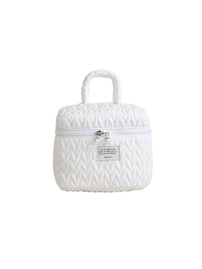 Cosbai - Shiny Quilted Cosmetic Bag with Handle and Charm detail view 2