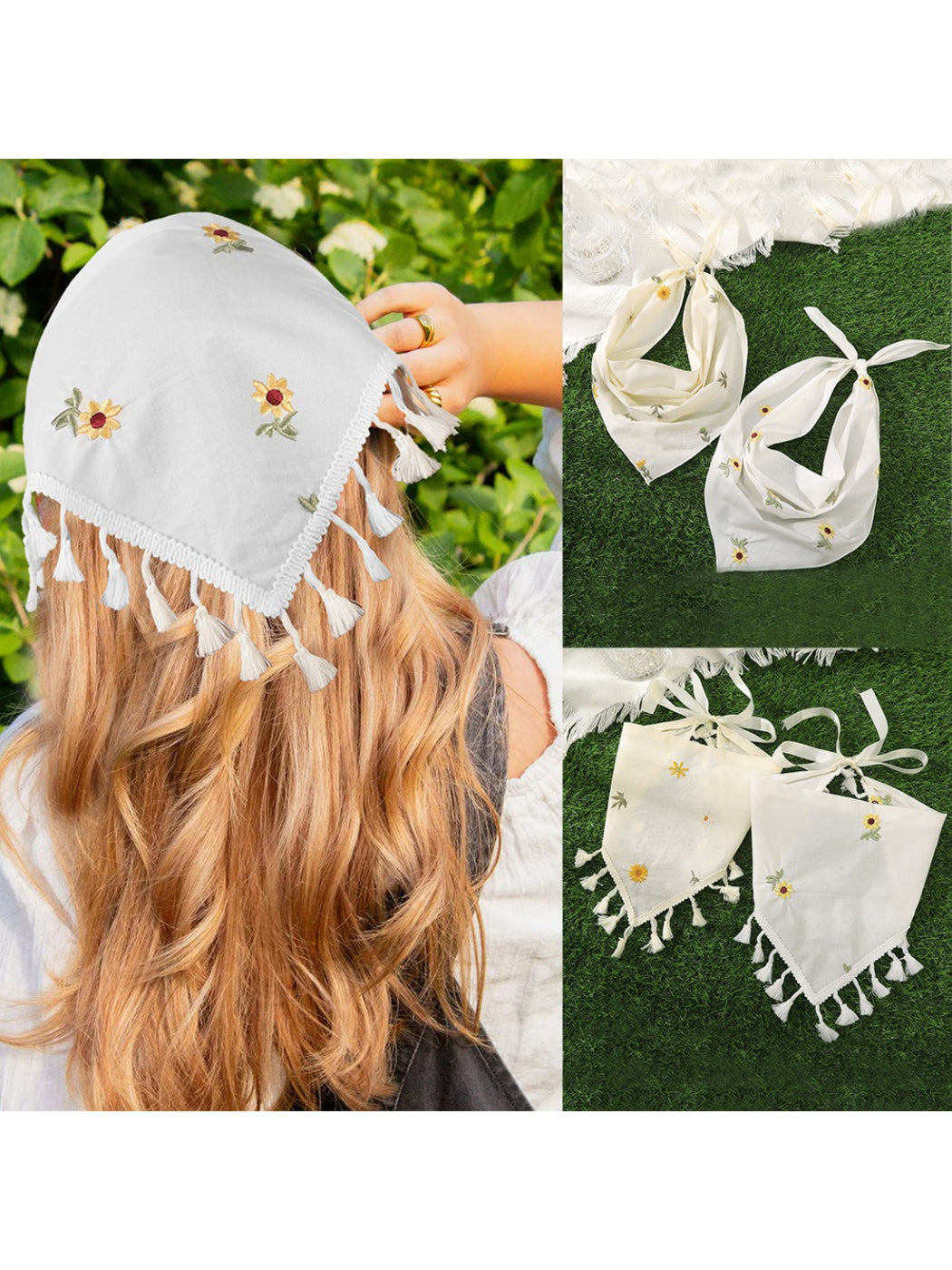 Scarvii Boho Floral Tassel Triangle Scarf
