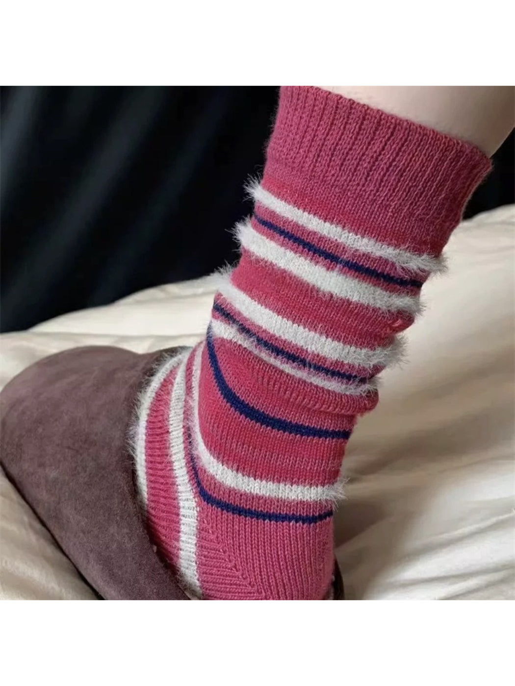 Rufia - Cozy Fuzzy Stripe Mid Calf Socks