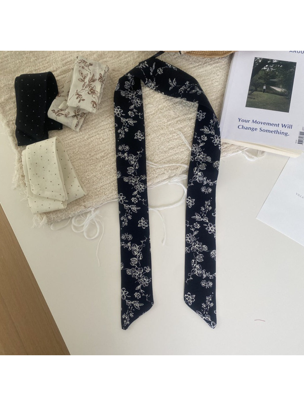 Scarvii - Minimal Floral Ribbon Skinny Scarf