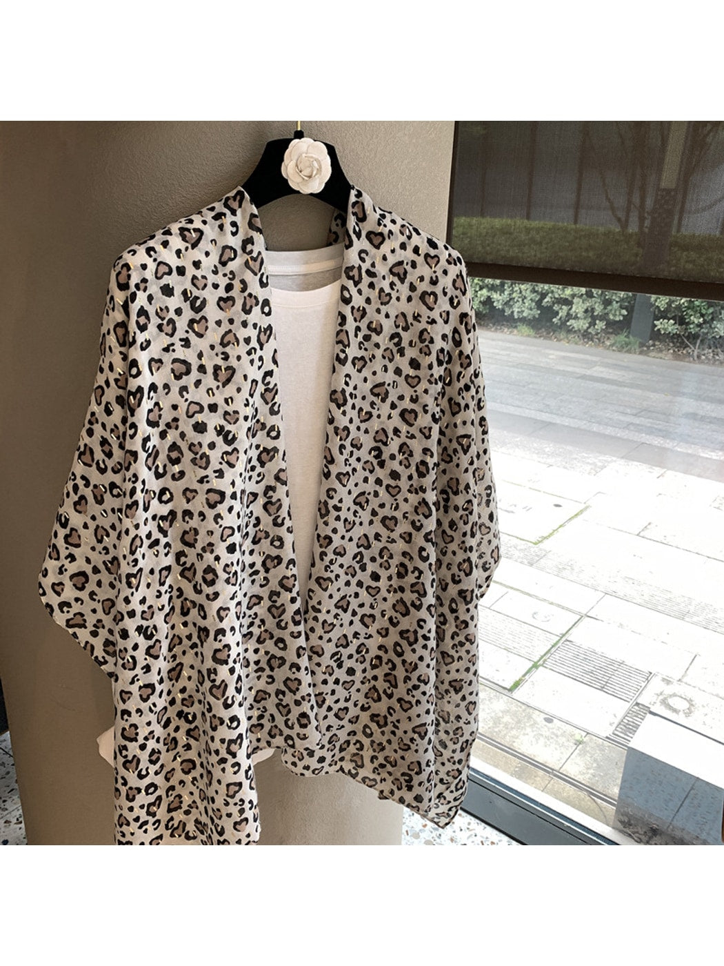 Scarvii - Heart Leopard Print Lightweight Wrap Scarf
