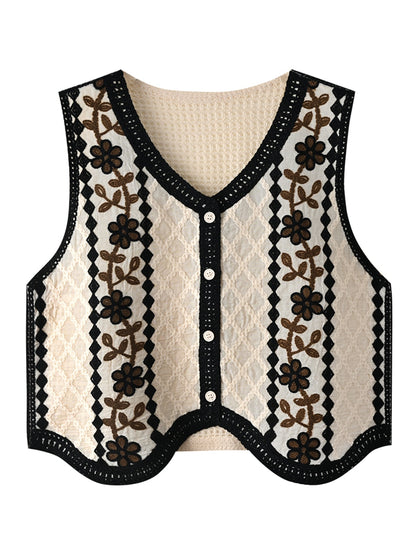 Crosa - Rustic Style V-Neck Button Front Knit Vest