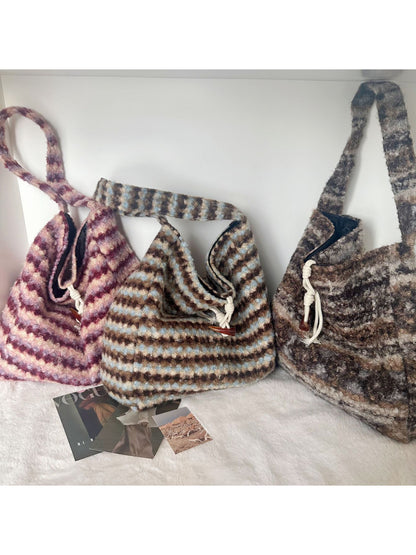 Cosbai - Soft Plaid Drawstring Shoulder Bag