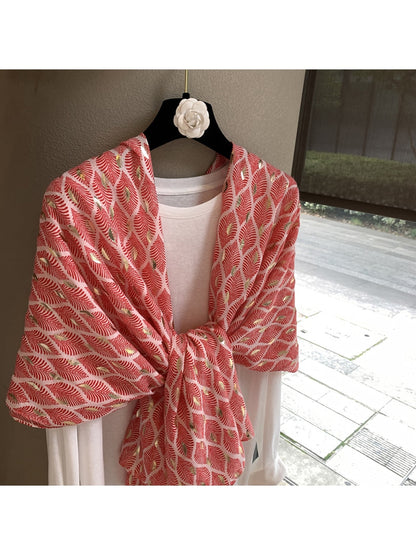 Scarvii - Leaf Print Draped Layering Fashion Wrap Scarf