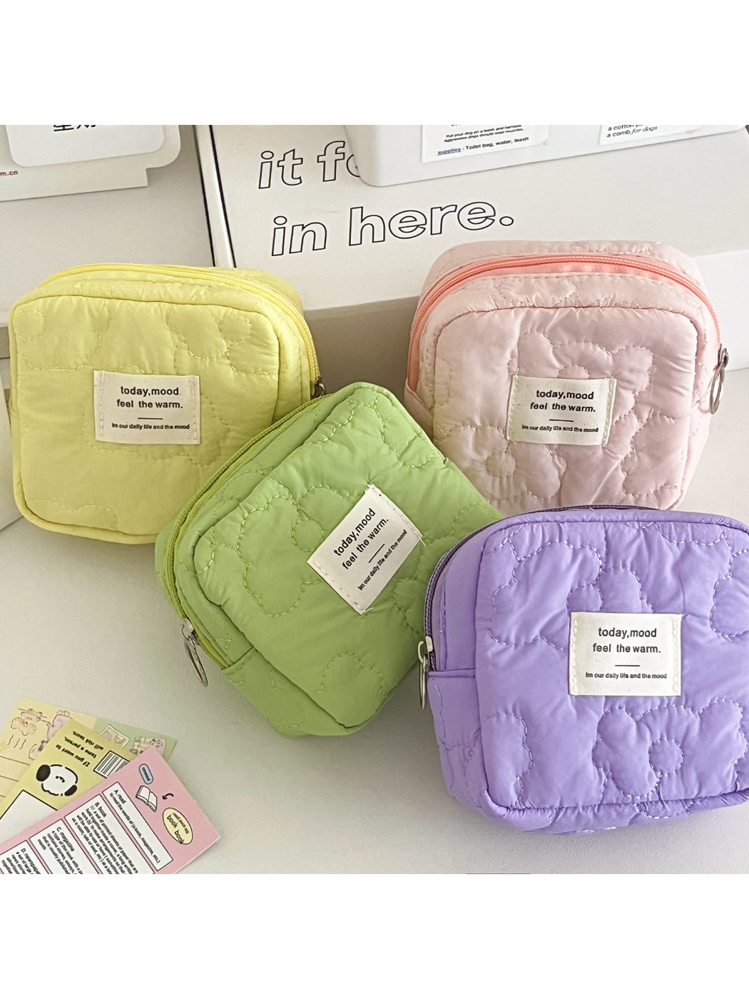 Cosbai soft puffy cosmetic storage bag in light pink
