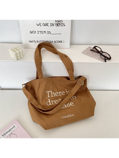 Cosbai - Korean Letter Canvas Tote Bag for Women