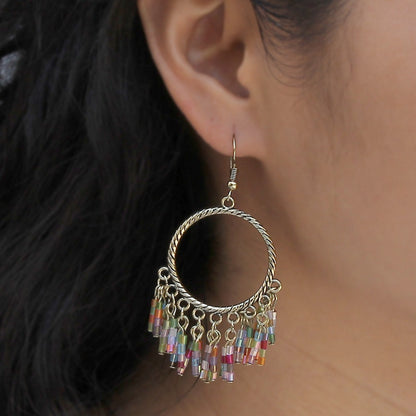 Earwish - Boho Hoop Earrings with Colorful Beaded Fringe