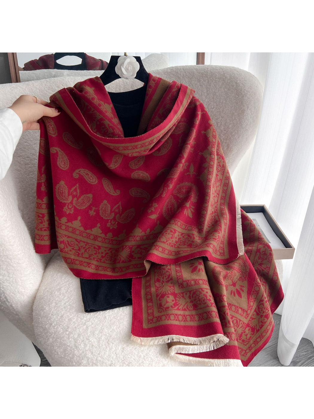 Scarvii - Boho Paisley Border Knit Scarf