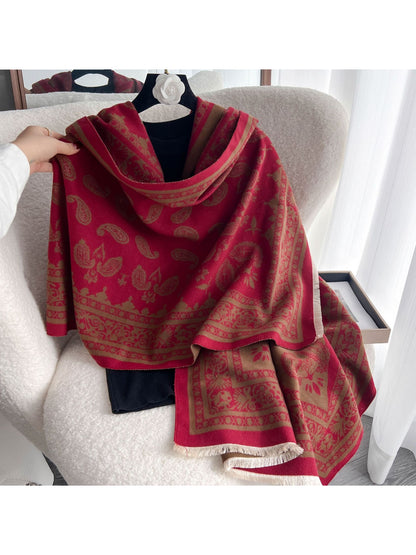 Scarvii - Boho Paisley Border Knit Scarf