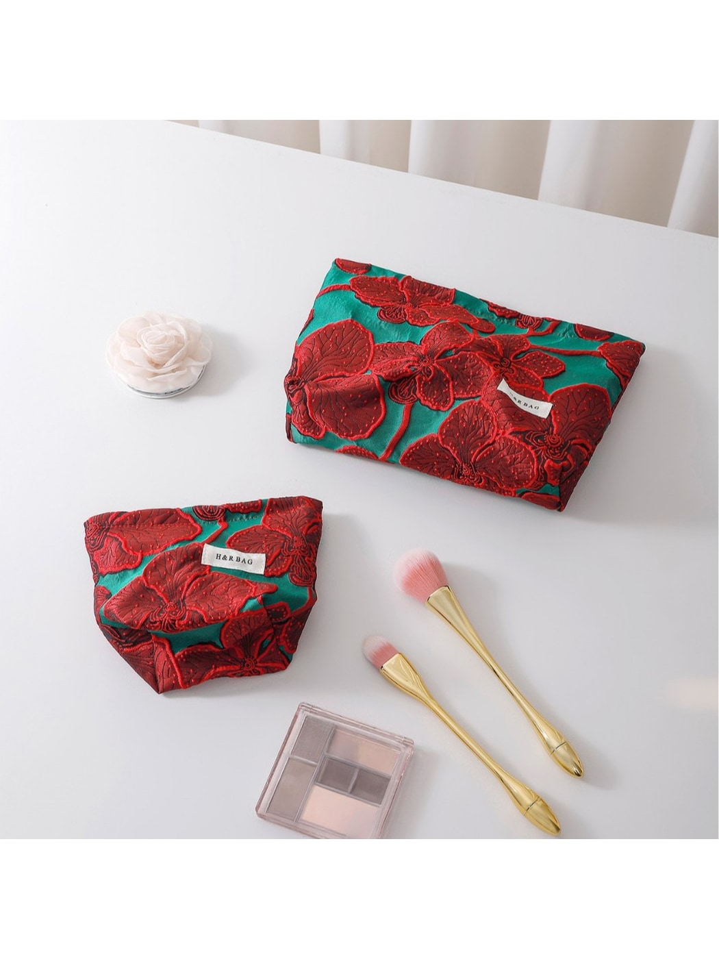 Cosbai - Floral Print Handheld Cosmetic Pouch Bag