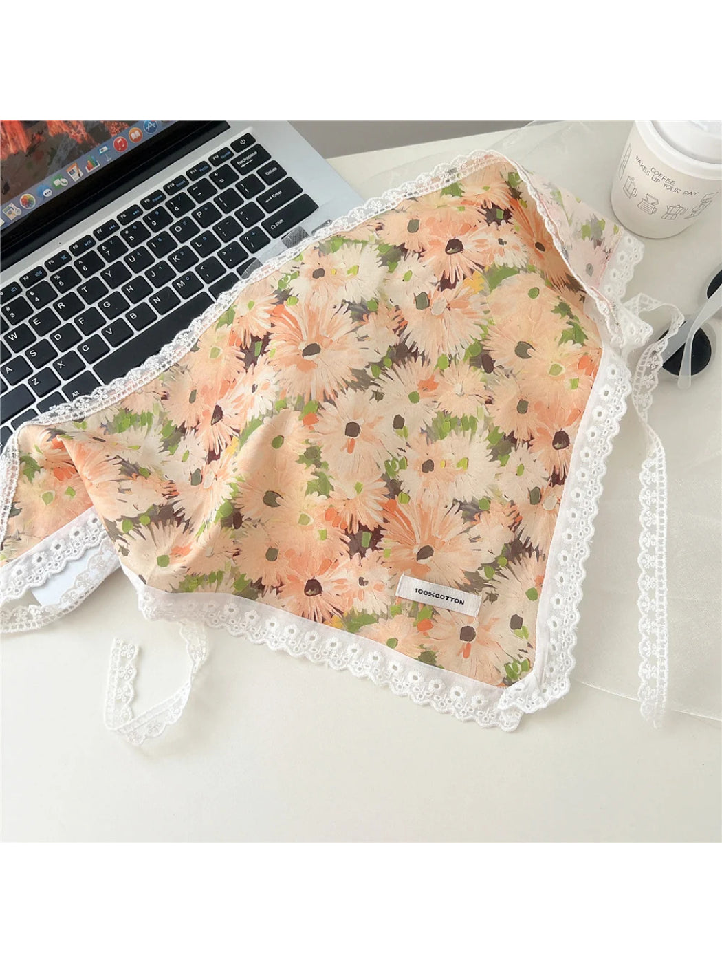 Scarvii - Lace-Trim Patchwork Triangle Scarf
