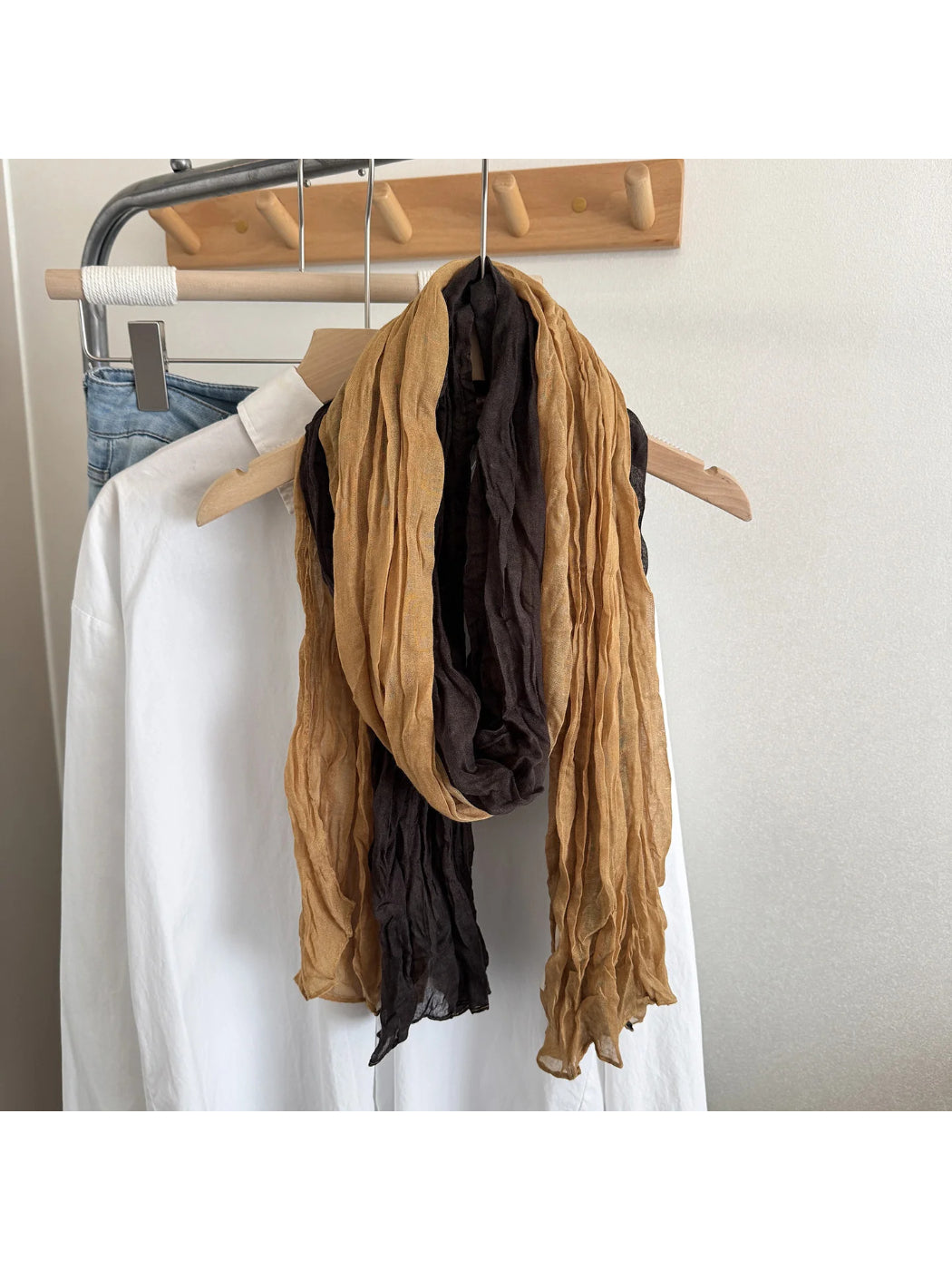 Scarvii - Color Block Crinkled Long Scarf