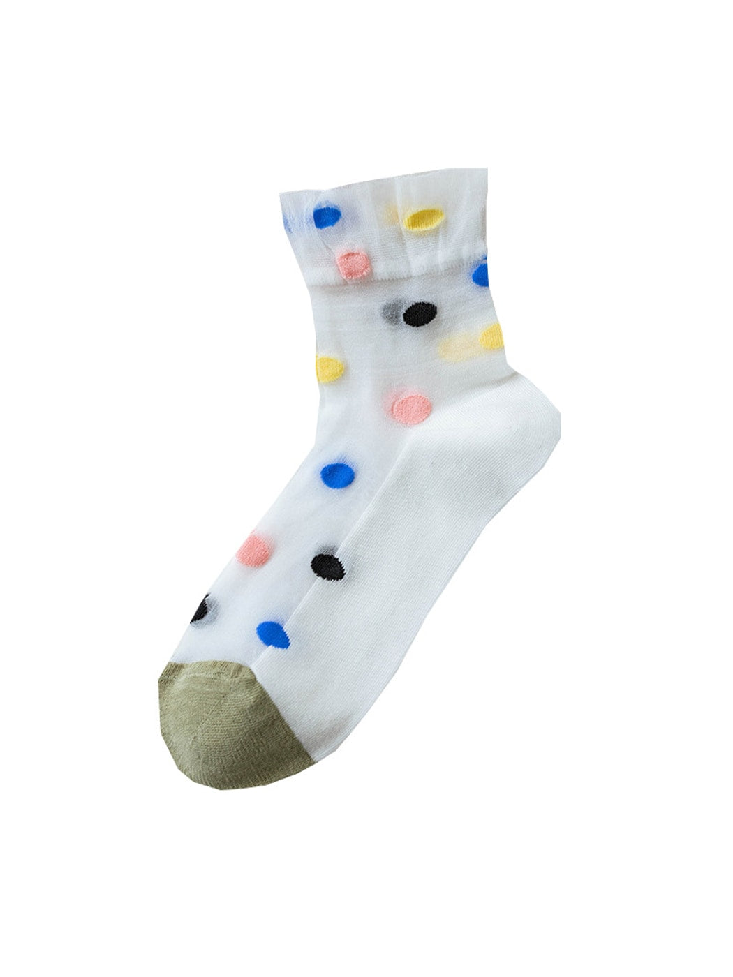 Rufia - Polka Dot Ruffle Trim Sheer Crew Socks